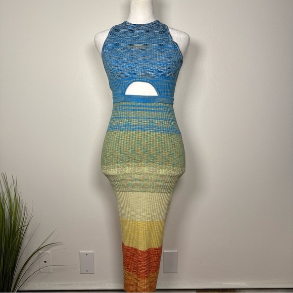 STAUD Edesia Rib Knit Bodycon Midi Dress Halter Size Small Open Back Stretch - Picture 3 of 13